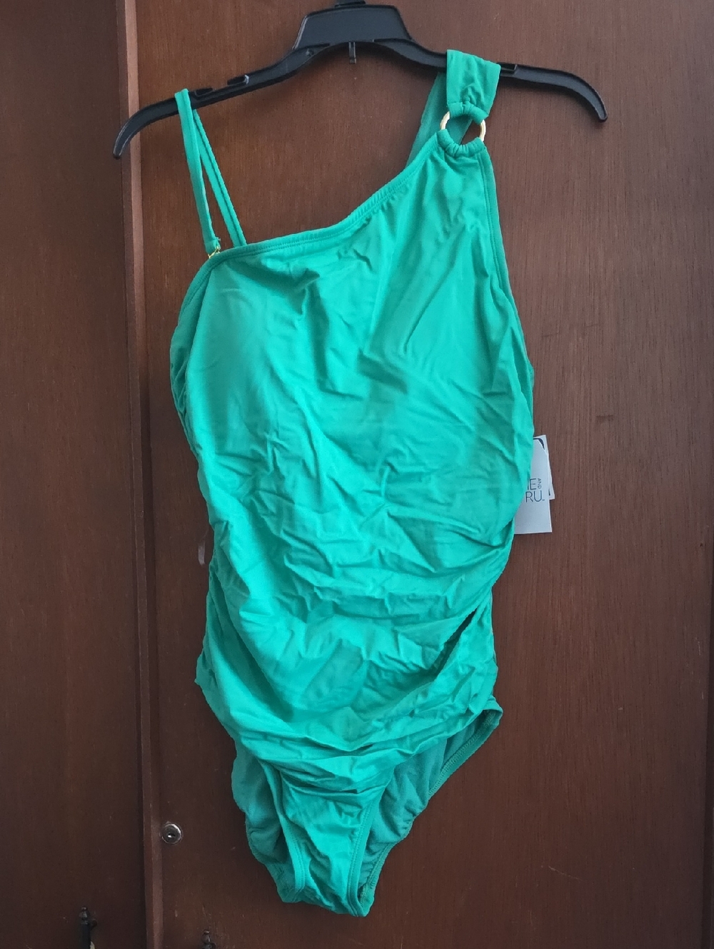 Time And Tru NWT Emerald Green One-Shoulder  One-Piece Swimsuit Sz L